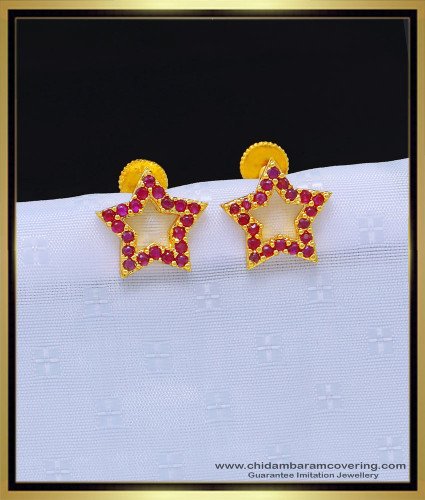 ERG1133 - Unique Party Wear Ruby Stone Star Design Gold Covering Earrings Online