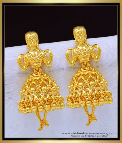 ERG1155 - 1 Gm Gold Dancing Doll Earrings Palin Butta Bomma Earrings Gold Design Online