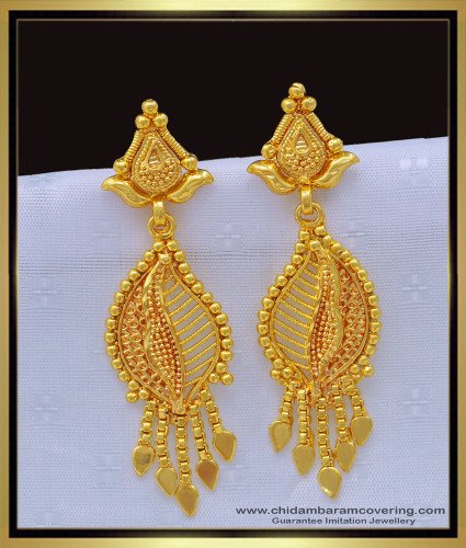 ERG1164 - Elegant Party Wear Leaf Design Earrings One Gram Gold Kammal Designs 