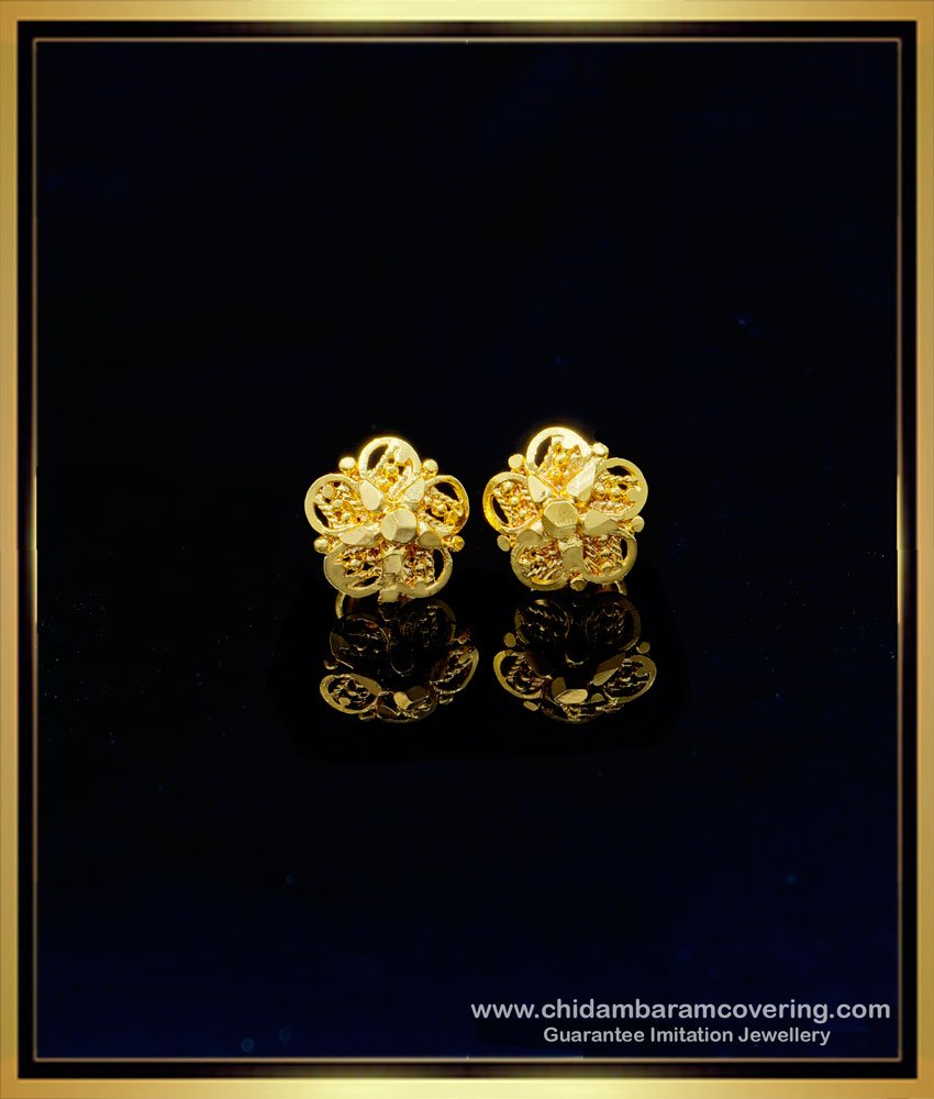 gold plated earrings, small studs, small earrings, gold tops, one gram gold earrings, gold covering earrings, screw earrings, screw back earrings,