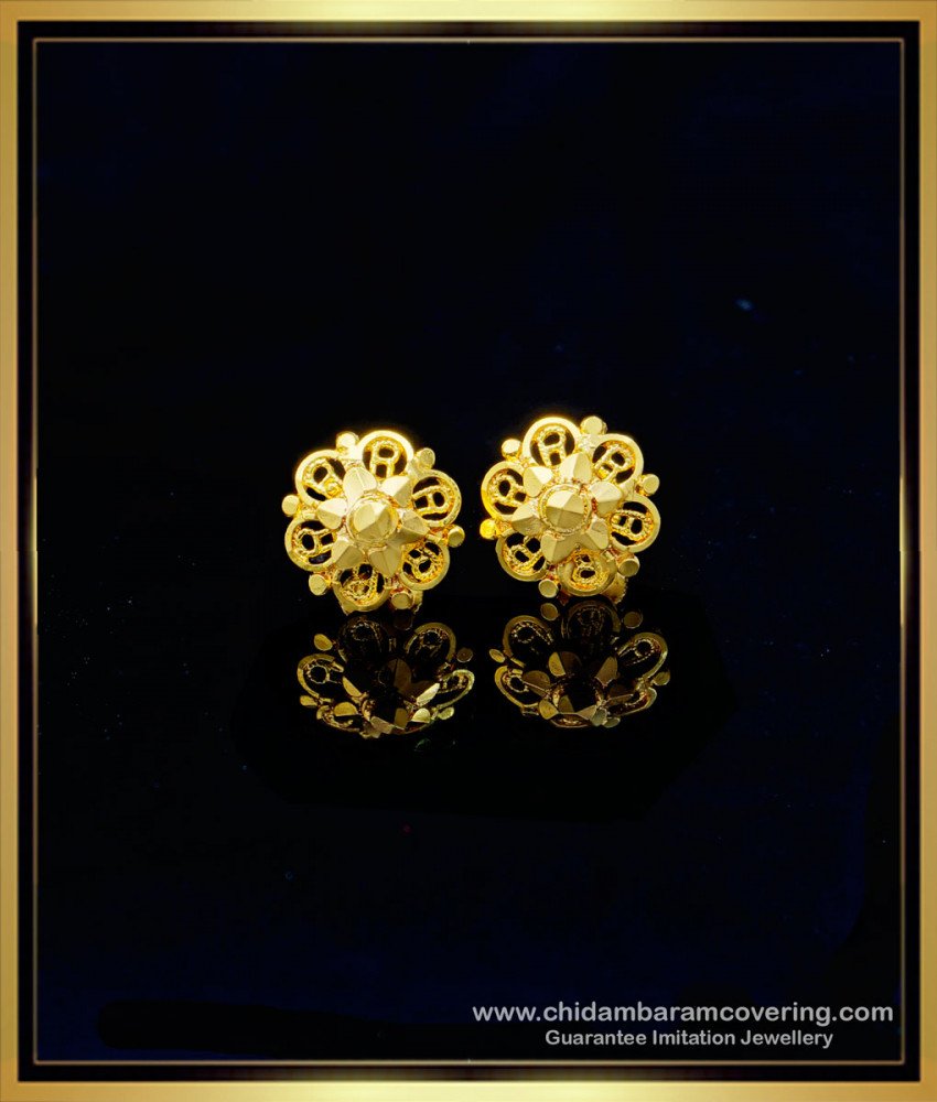 gold plated earrings, small studs, small earrings, gold tops, one gram gold earrings, gold covering earrings, screw earrings, screw back earrings,