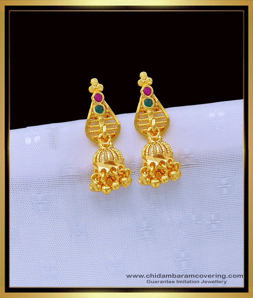 1 gram gold jewellery, gold plated jewellery, one gram gold earrings, daily wear earrings, light weight earrings, earrings buy low price, stone earrings, 