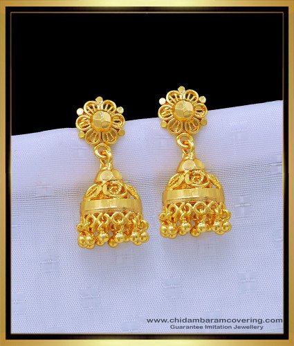 ERG1208 - South Indian Jhumkas Earrings One Gram Gold Plated Daily Wear Jimiki Design 