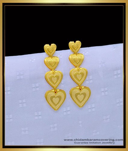 ERG1229 - Elegant Daily Wear 1 Gram Gold Plain Heart Shape Earrings Buy Online