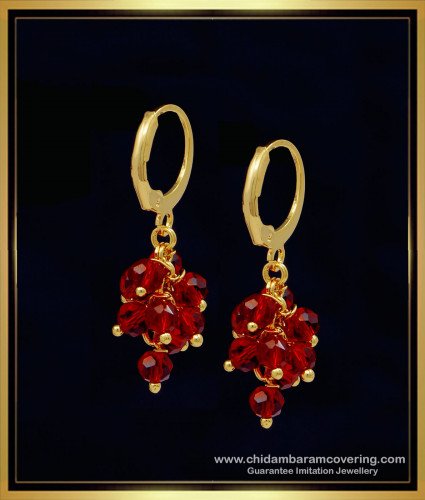 ERG1244 - Elegant One Gram Gold Red Crystal Hoop Earrings Design Online