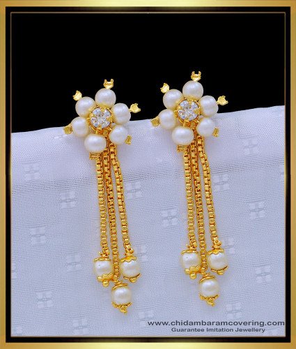 ERG1262 - Elegant Party Wear One Gram Gold High Quality 3 Line Pearl Earring Online