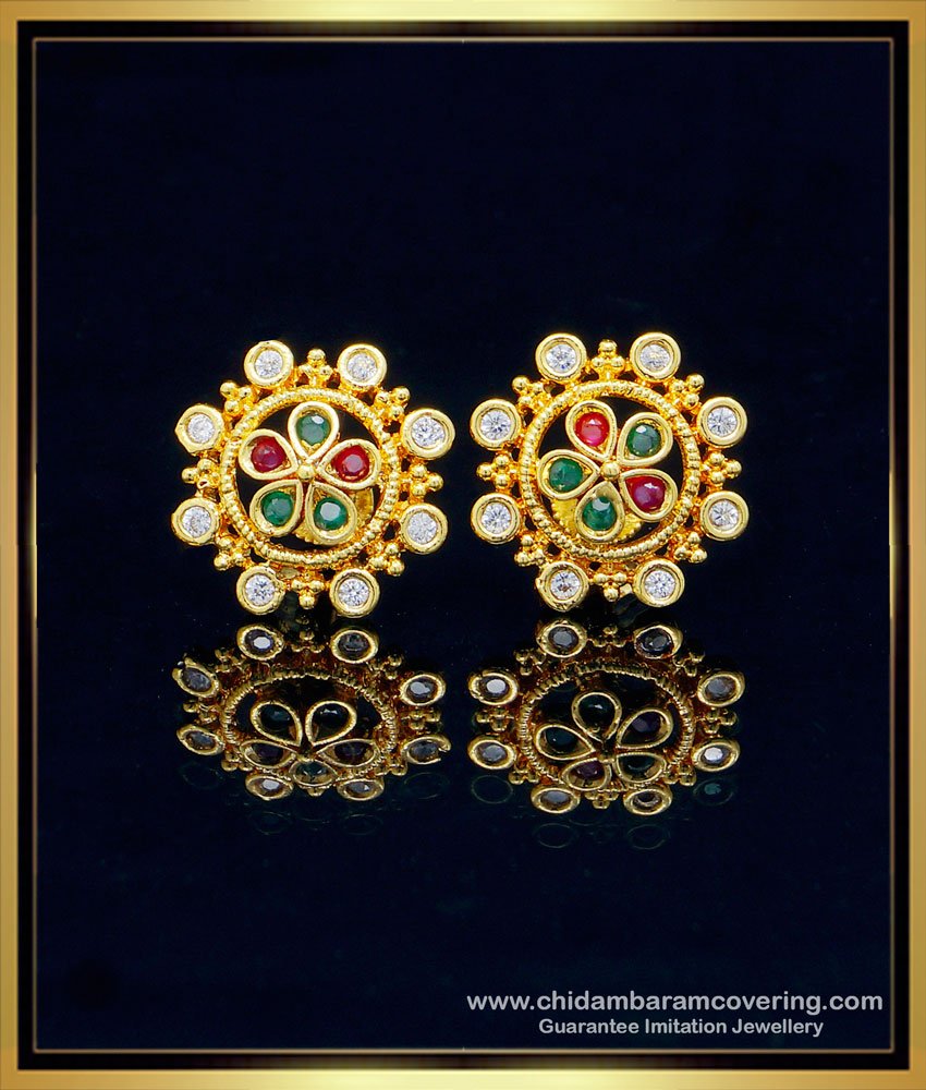 white stone earrings, high quality jewellery, one gram gold jewellery, earrings, ad stone earring, daily use kammal, rarrings below 100, rarrings below 150