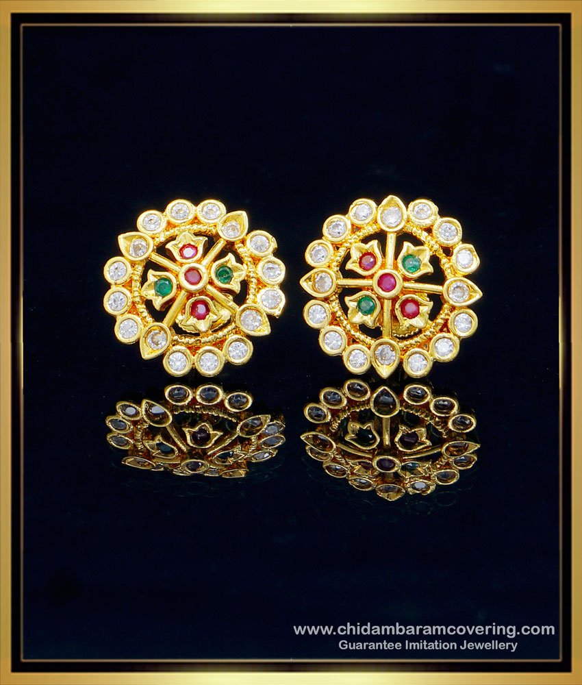 white stone earrings, high quality jewellery, one gram gold jewellery, earrings, ad stone earring, daily use kammal, rarrings below 100, rarrings below 150