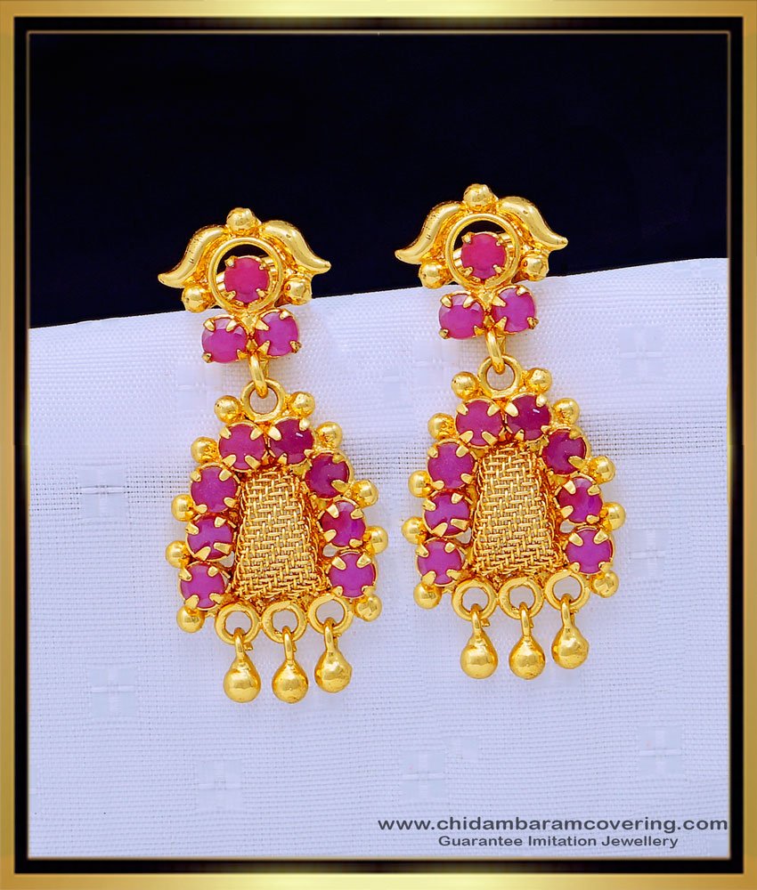  big danglers, plain danglers design,long chain earrings, stone earrings, covering thodu, kammal, thodu design, pink stone earrings