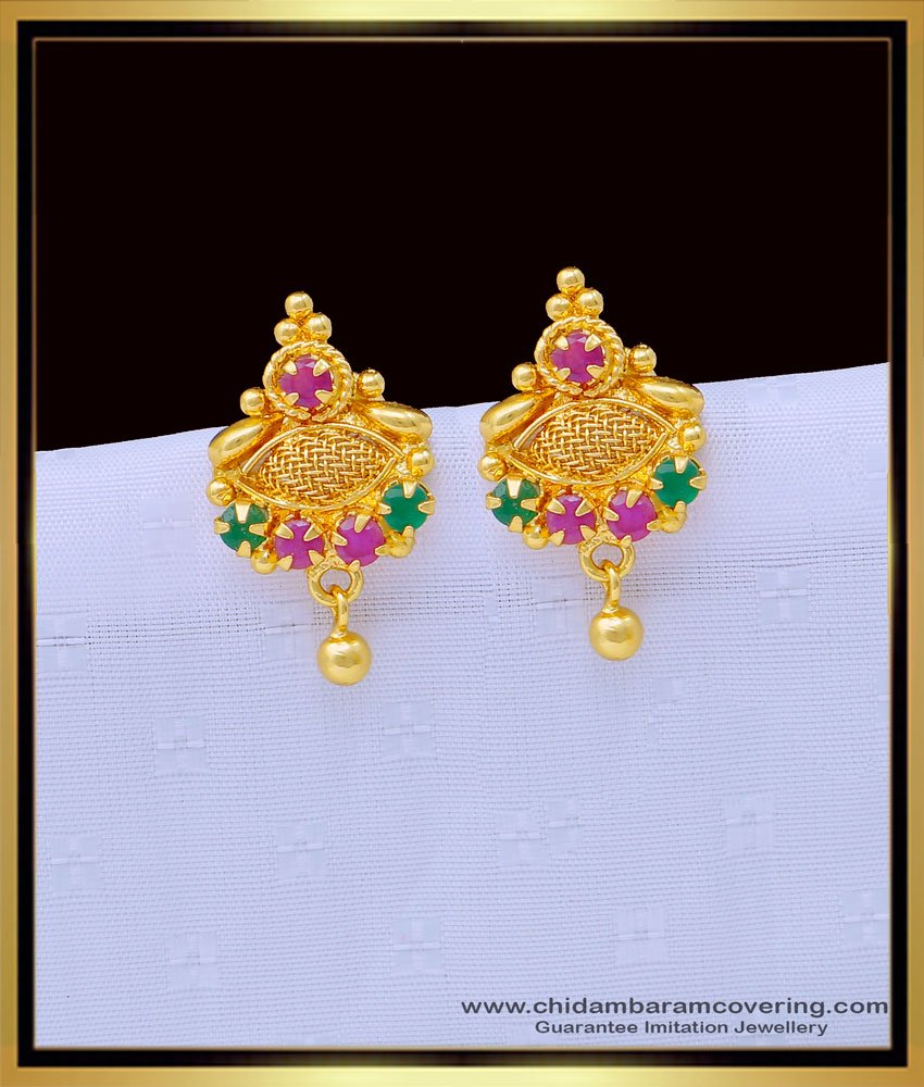 gold covering jewellery, chidambaram gold covering earrings, Kalyani covering online, gold tops, pearl drop earrings in gold, 