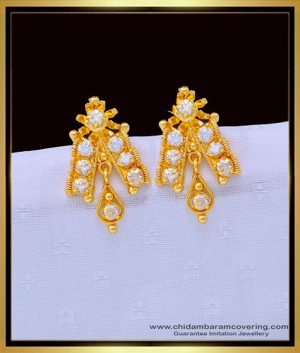 ERG1320 - New Model American Diamond Party Wear White Stone Stud Earrings 