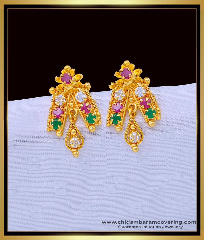 gold covering jewellery, chidambaram gold covering earrings, Kalyani covering online, gold tops, pearl drop earrings in gold, 