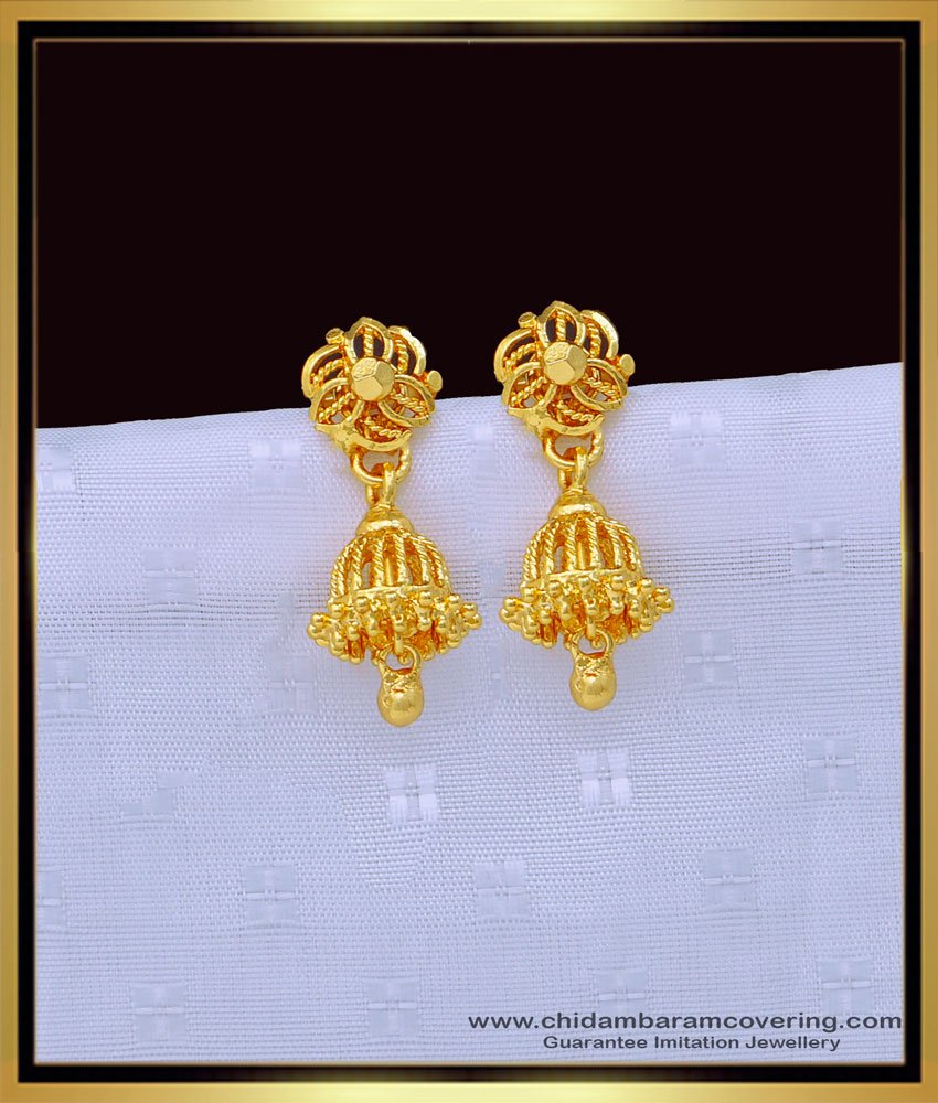 jimiki design, jhumkas, gold jhumkas, gold puttalu, new design gold puttalu, one gram gold puttalu, plain jimiki, 