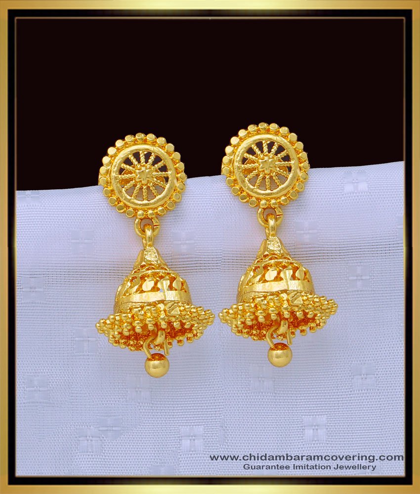 south indian earrings, gold puttalu, daily wear jimiki design, gold jimiki online, one gram gold puttalu, plain jimiki