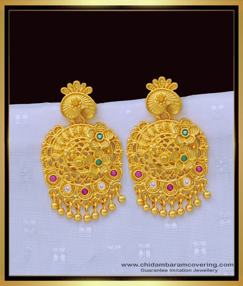 fancy earrings, gold plated earring, forming gold earring, earrings, thongal thodu, long earring,