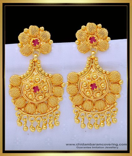 ERG1373 - Bridal Wear Ruby Stone Net Pattern Big Size Dangler Earrings for Women  