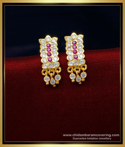 ERG1386 - Traditional South Indian Impon Jewellery Daily Use Impon Earrings 