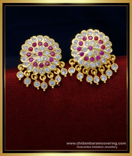 ERG1391 - Beautiful Gold Design White and Ruby Stone Impon Earrings Buy Online