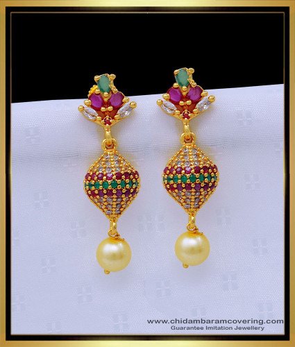 Erg1406 - New Model One Gram Gold Ruby Stone Jhumkas Earrings Designs for Girls