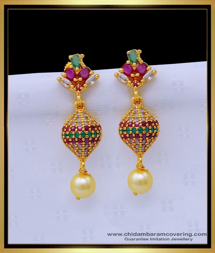 Erg1406 - New Model One Gram Gold Ruby Stone Jhumkas Earrings Designs for Girls