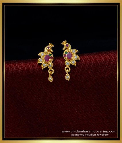 ERG1430 - Unique Gold Plated Multi Stone Peacock Design Small Earring Online