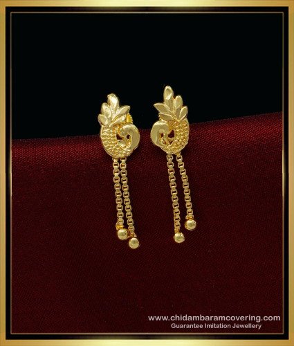 ERG1432 - Trendy Peacock Earrings Light Weight Simple Gold Earrings Design for Daily Use