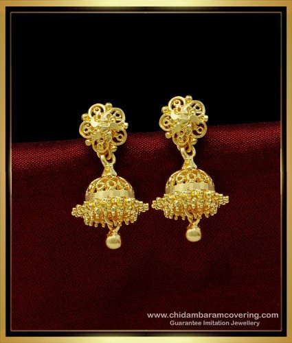 ERG1449 - Simple Daily Wear Jhumka Earrings Gold Design Traditional Jhumkas Online