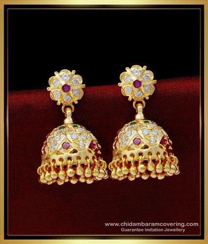 ERG1456 - Traditional Jhumkas Design First Quality Five Metal Bridal Wear Jhumkas Online 