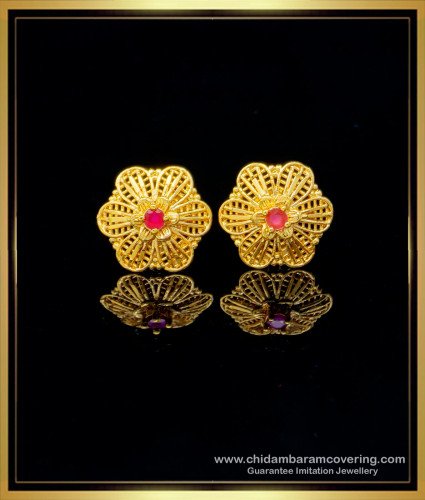 ERG1464 - Latest Flower Design Ruby Stone Daily Wear Stud Earrings for Women 