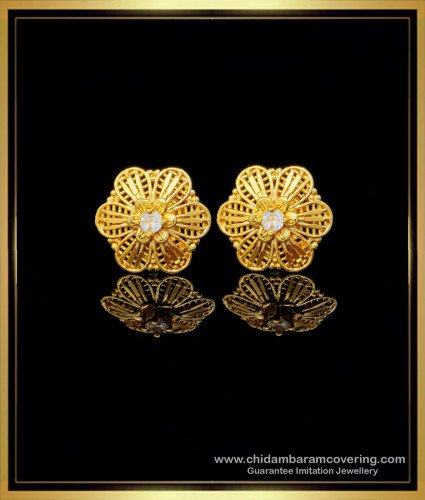 ERG1466 - Elegant White Stone Daily Use 1 Gram Gold Earrings New Design Buy Online