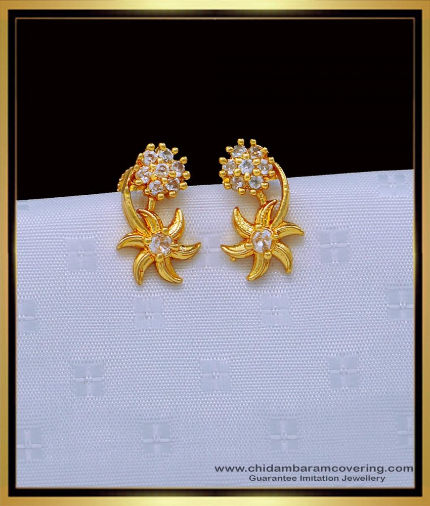 one gram gold earrings, earrings design, stud kammal, covering thodu, gold covering jewellery, chidambaram covering earrings, patchai kal thodu, 