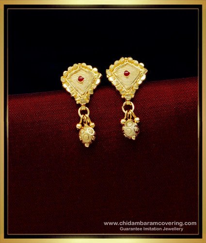 ERG1525 - Latest Small Daily Use Kammal Design Forming Gold Earrings Best Price Online