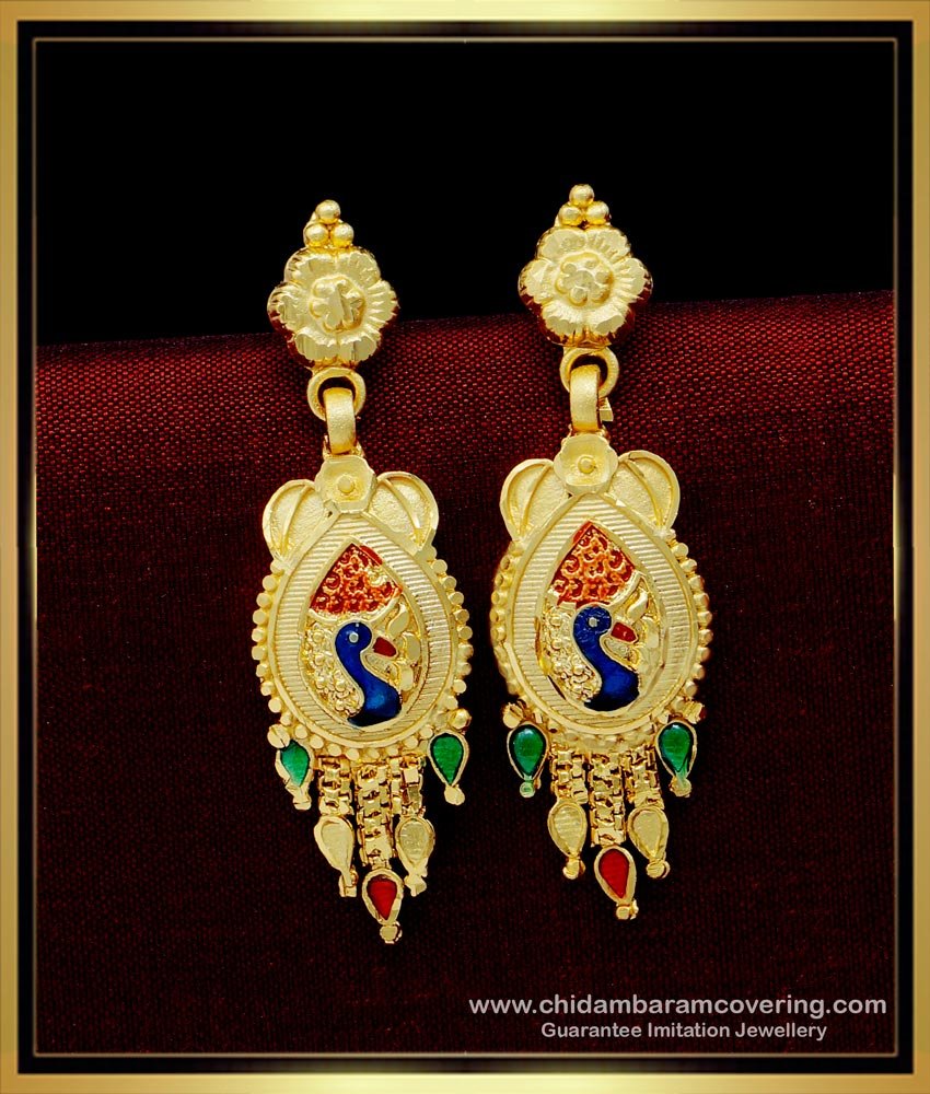 fancy earrings, gold plated earring, forming gold earring, earrings, thongal thodu, long earring,