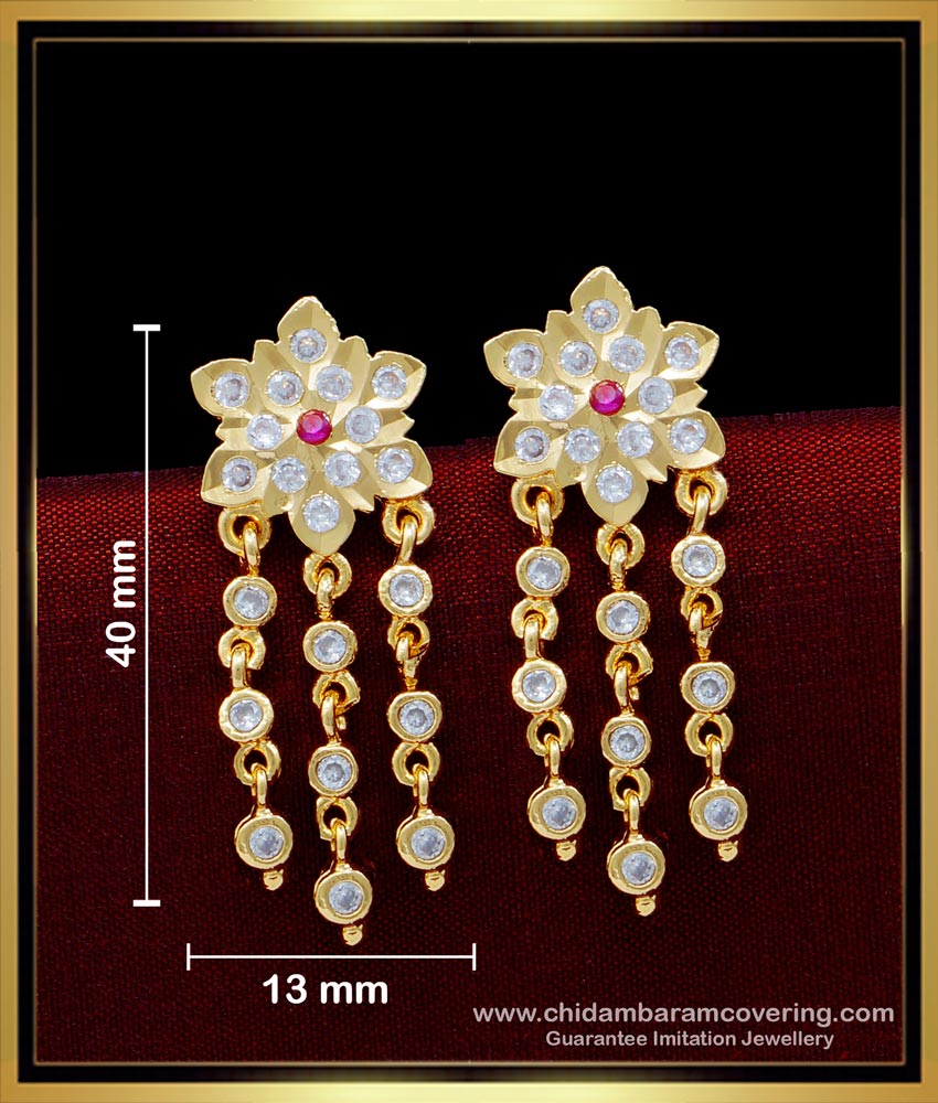 impon earrings, impon thodu design, impon kal thodu, five metal earrings designs, impon earrings with price, white stone earrings, gold covering earrings, 