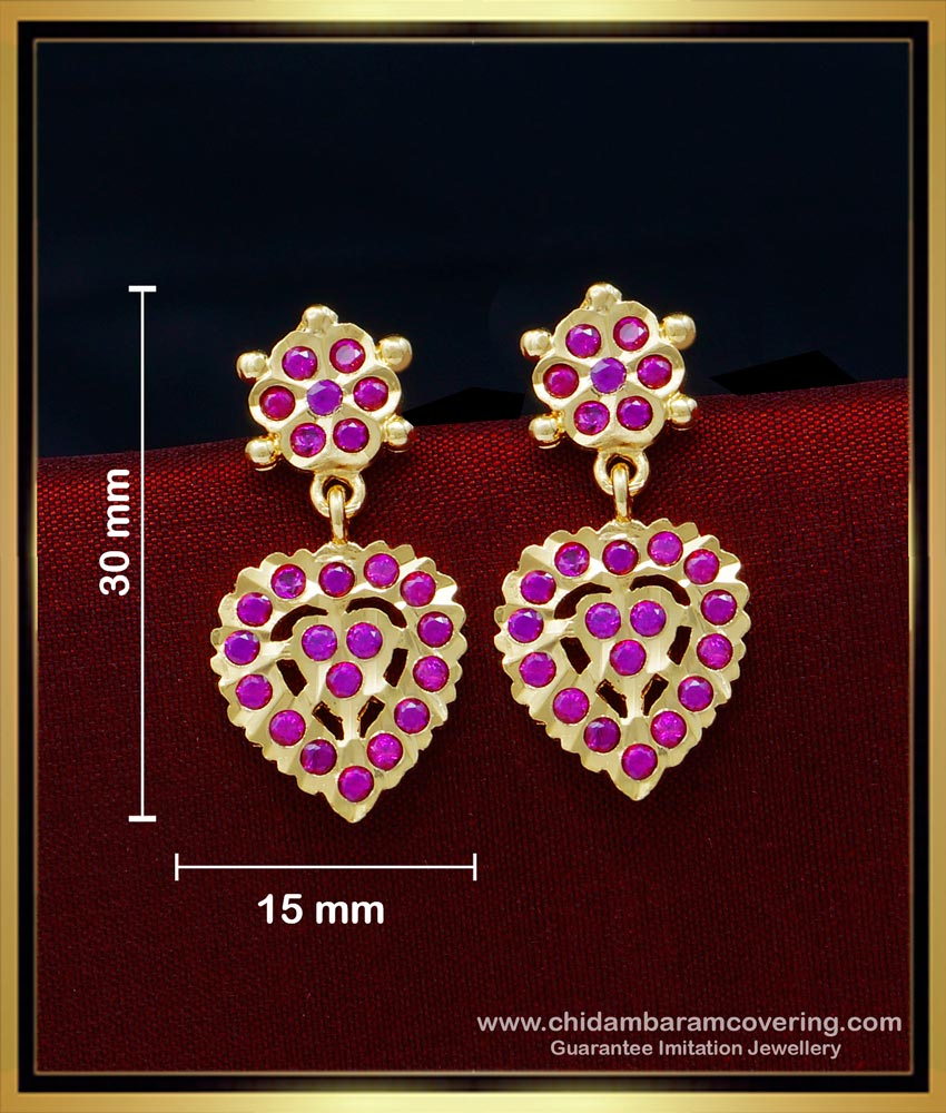 gold covering thodu, imitation five metal jewellery, five metal earring, impon kammal, impon thodu, impon earrings, ruby stone earrings, pink stone earrings, 