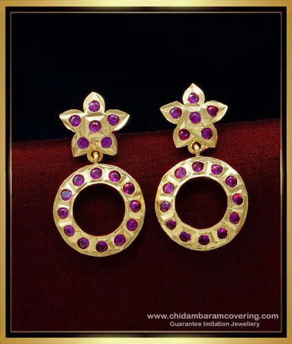 ERG1545 - Elegant Ruby Stone Round Shape Light Weight Daily Use Impon Earrings 