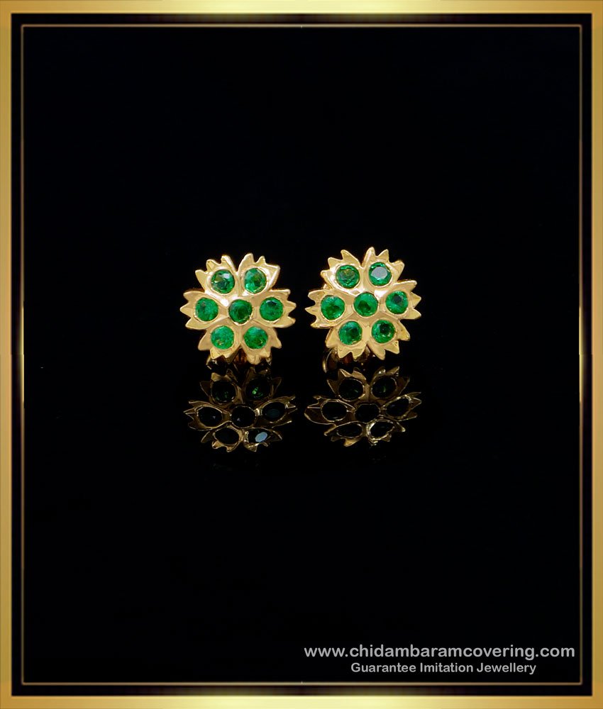 impon earrings, gold earrings for daily use, impon 5 metal jewellery, Impon kammal, Impon stud Earrings, Panchaloha Earrings, impon kammal price, Impon earrings designs, emerald earrings, green stone earrings, 