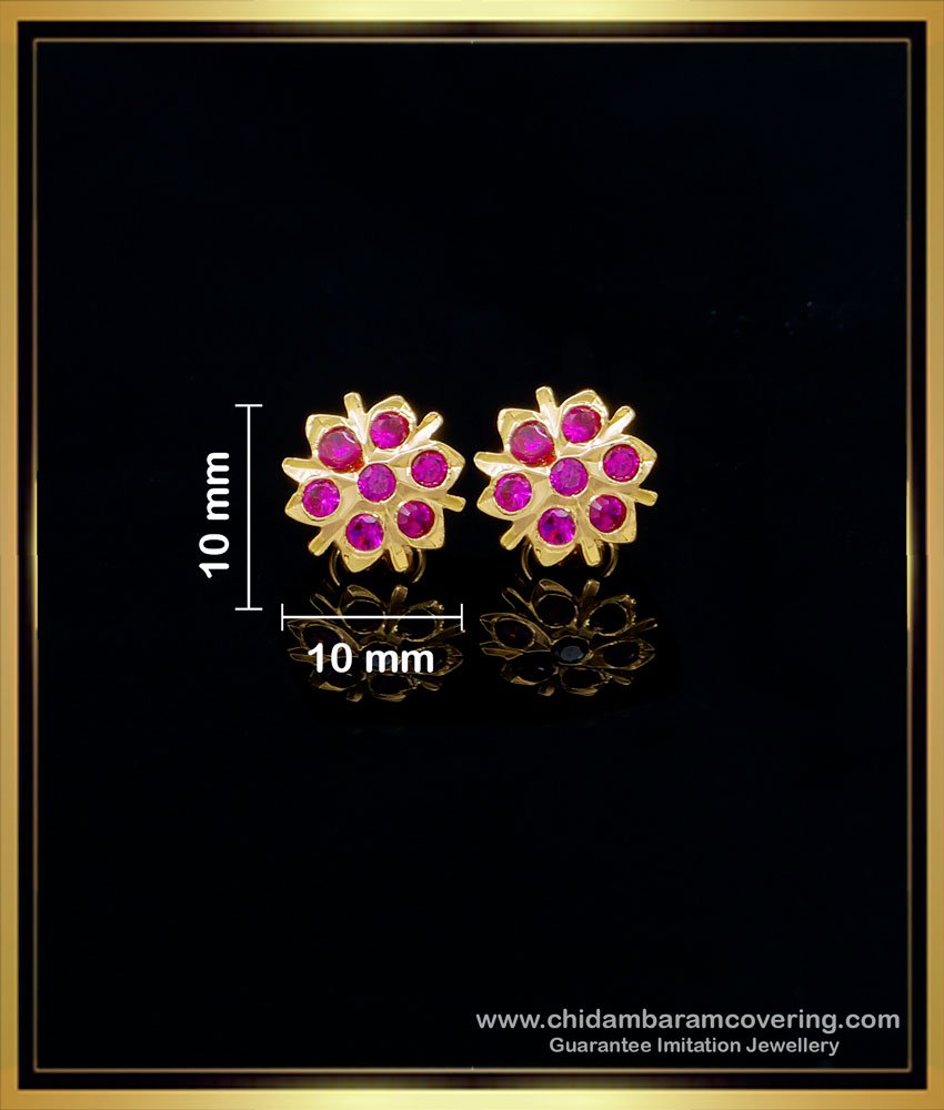 ruby earrings, impon earrings, gold earrings for daily use, impon 5 metal jewellery, Impon kammal, Impon stud Earrings, Panchaloha Earrings, impon kammal price, Impon earrings designs, emerald earrings, green stone earrings, 