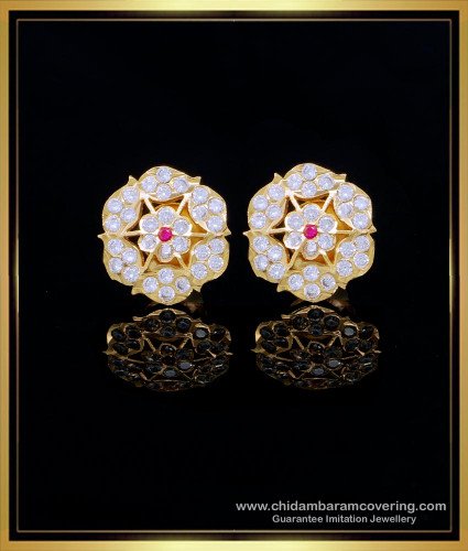 ERG1556 - Impon Gold Stone Flower Design Panchaloha Earrings Online Shopping 