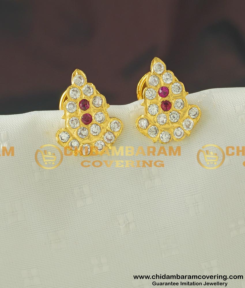 ERG428 - Impon AD Stone Daily Wear Stud Designs One Gram Gold Earrings Online