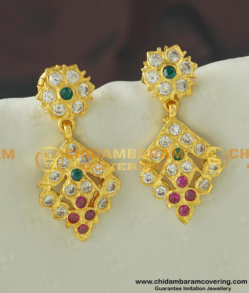 ERG433 - Stunning Gold Multi Stone Danglers Gold Plated Impon Earring Design for Girls