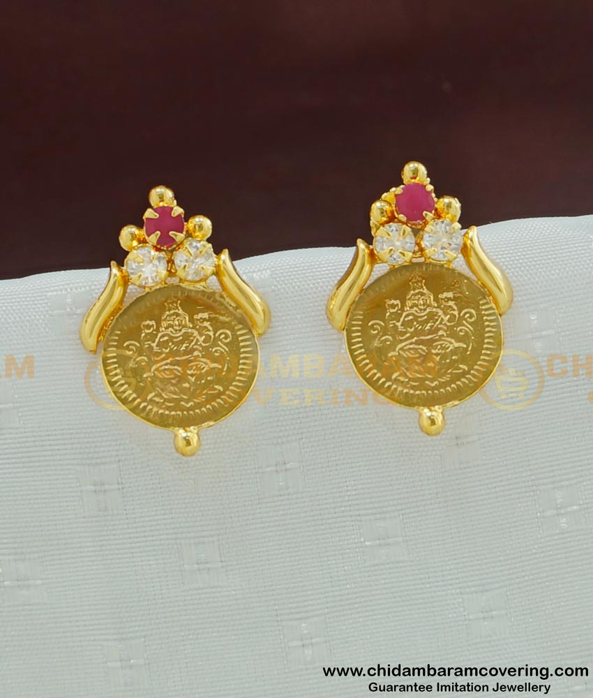 ERG467 - Real Gold Design Lakshmi Coin Stone Earring Gold Plated South Indian Jewelry