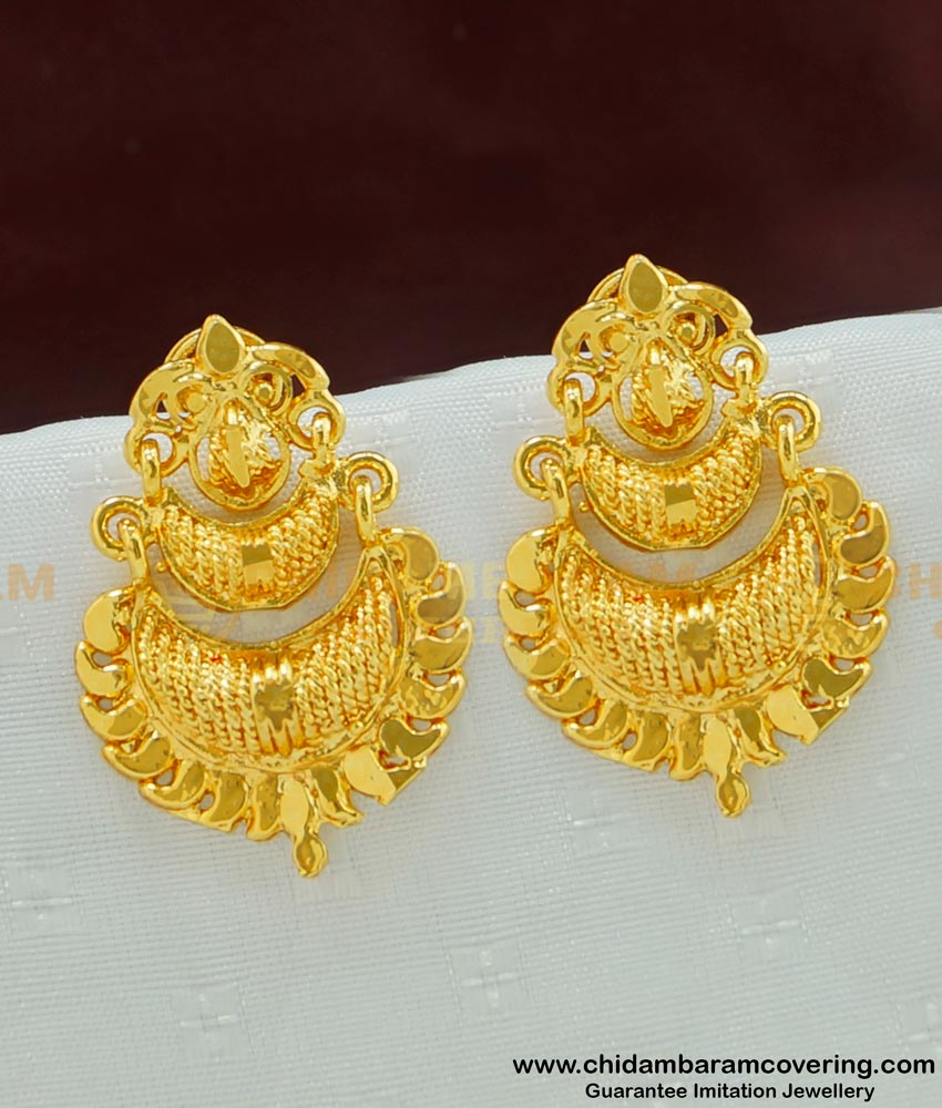 ERG477 - Traditional Gold Design 2 Step Daily Wear Plain Gold Plated Earring Designs