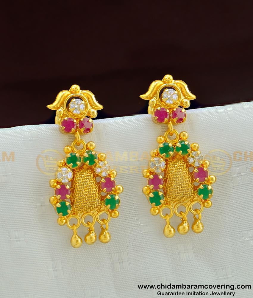 ERG484 - Trendy Gold Plated Net Pattern Multi Stone Gold Earrings