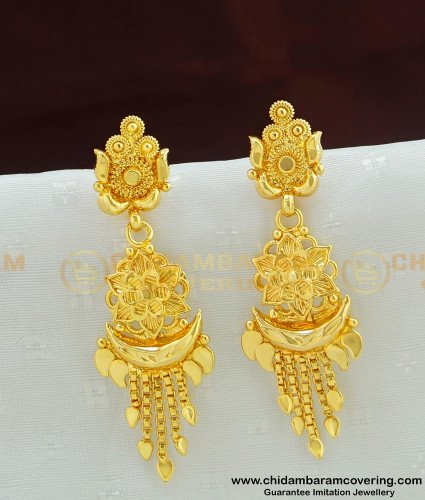 ERG499 - New Gold Pattern Flower Design Long Dangle Earrings for Women