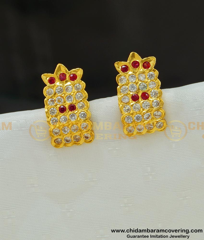 ERG509 - Beautiful Five Metal Gold Design Full Ad Stone J Studs Earring 