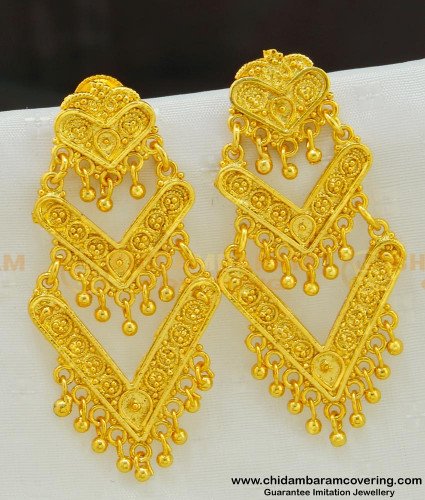 ERG546 - Traditional Gold Design Double Layer Bridal Wear Big Dangler Earrings Online