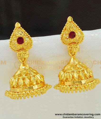 ERG547 - Gold Plated Single Ruby Stone Jimikki Kammal Design Light Weight Jhumkas Online