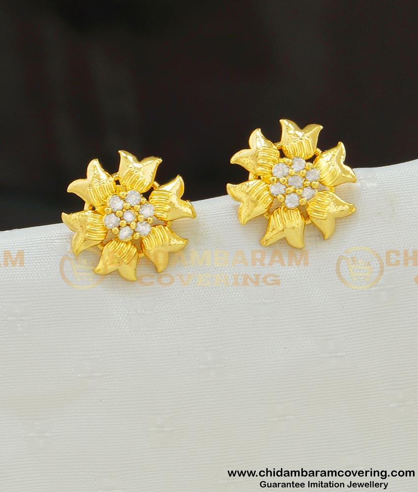 ERG552 - American Diamond Micro Gold Plated Flower Design Studs Earring for Female