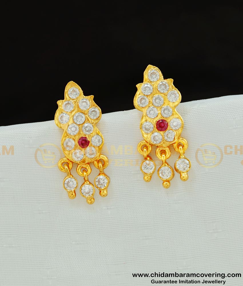 ERG574 - Five Metal Stone Earring Stud Designs with Hanging Stone Drops Earrings Online